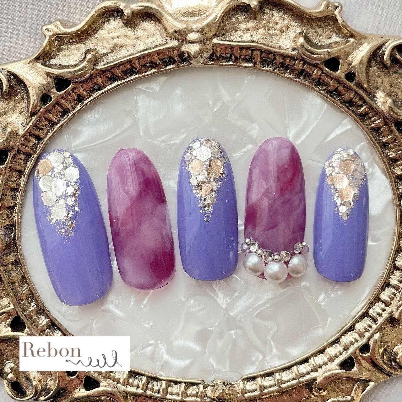 冬 ハンド ホログラム ラメ マーブル Rebon Beautyのネイルデザイン No ネイルブック