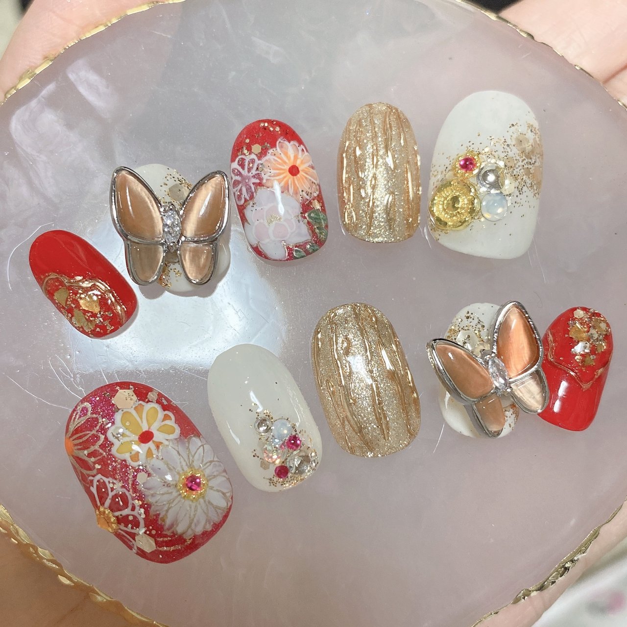 成人式/ハンド/フラワー/ミラー/和柄 - Lunaria nailのネイルデザイン ...