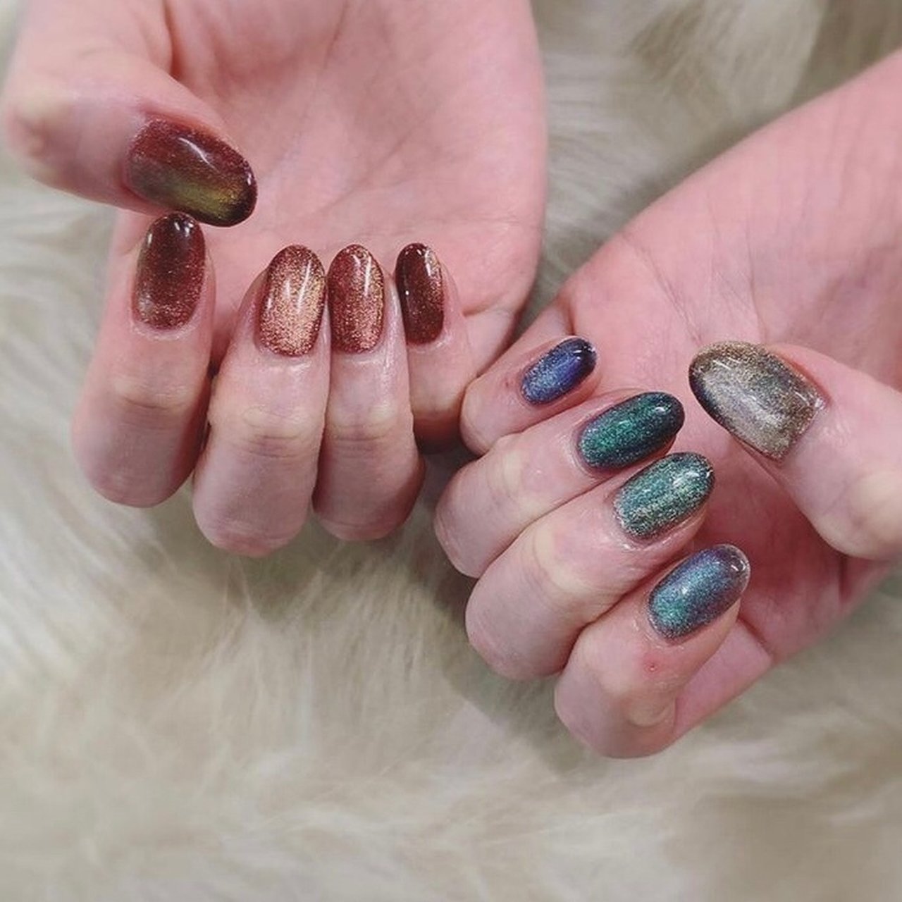 ハンド マグネット グリーン ブラウン ジェルネイル Dotnailのネイルデザイン No ネイルブック