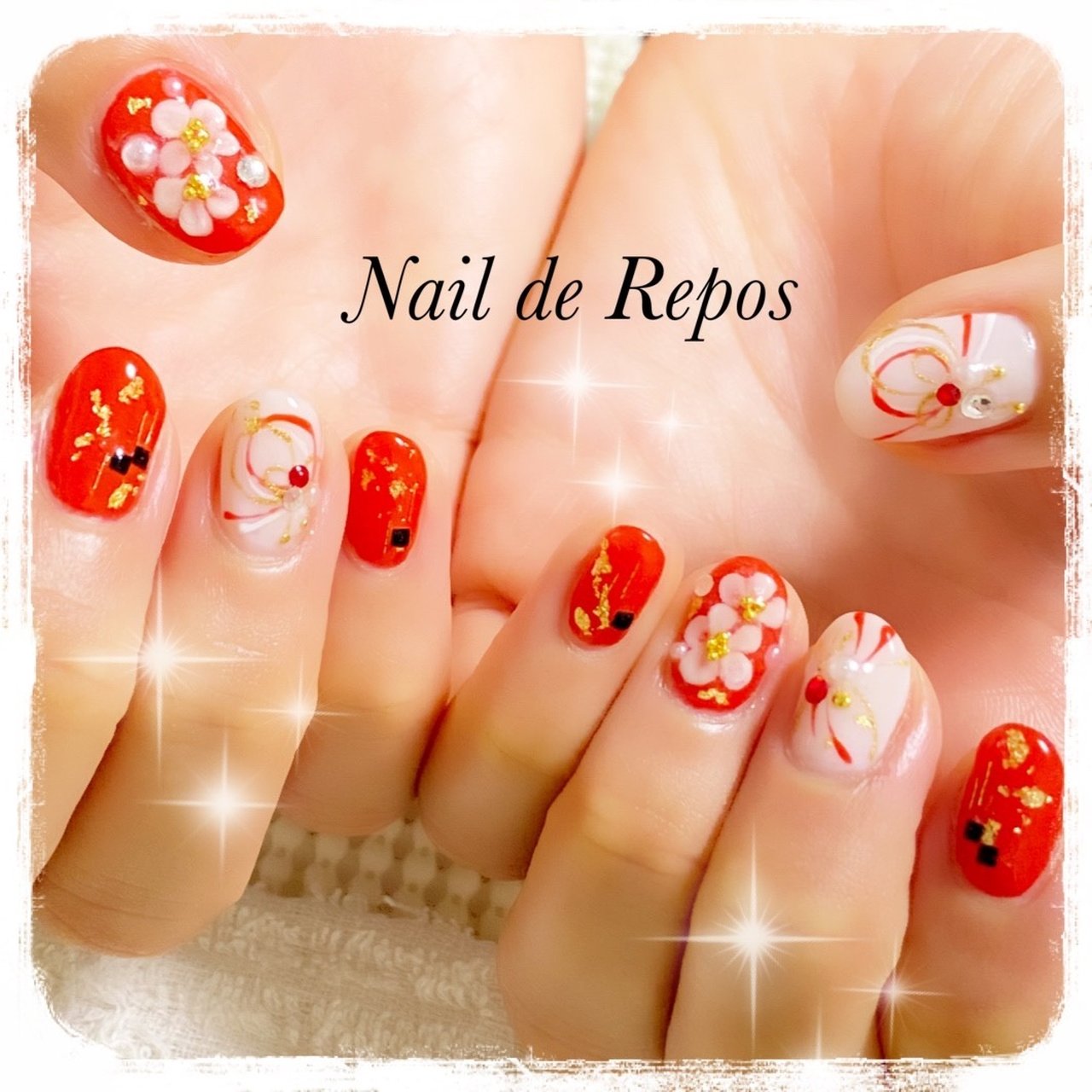 お正月 ハンド フラワー 3d ホワイト Nail De Repos ルポ のネイルデザイン No ネイルブック