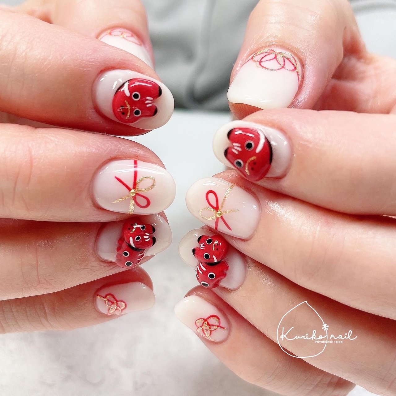 お正月/ハンド/ワンカラー/3D/ホワイト - Kuriko*nailのネイル