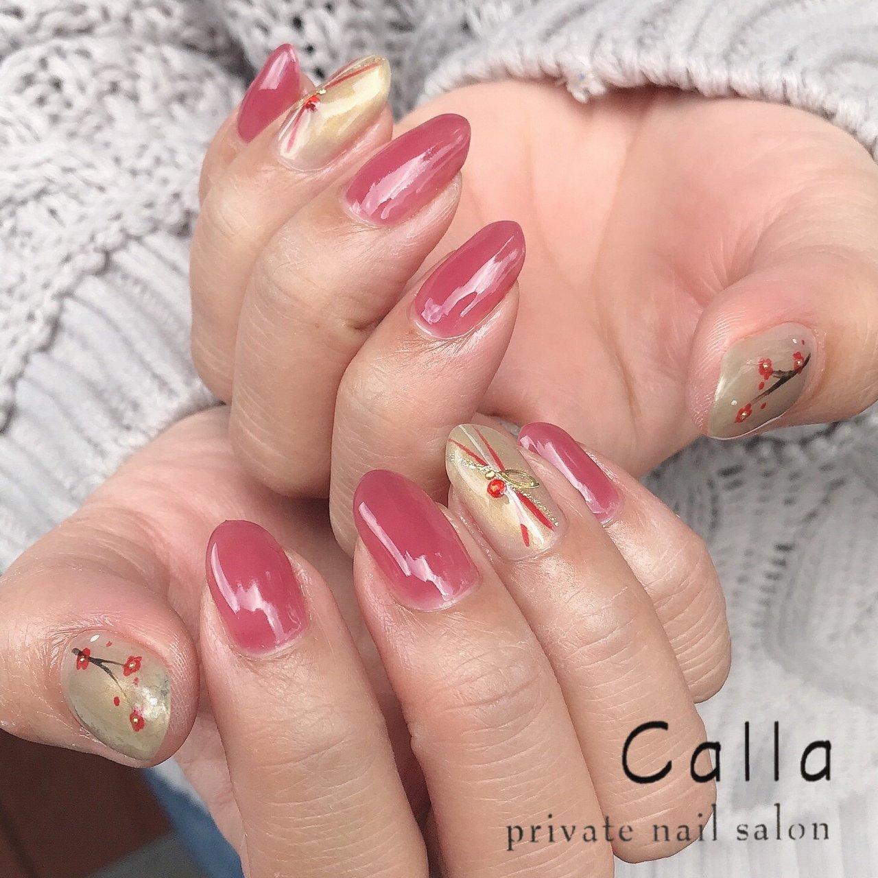 冬 お正月 ハンド 和 ピンク Calla Nailのネイルデザイン No ネイルブック