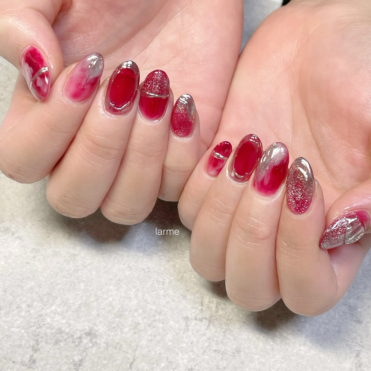 ハンド レッド シルバー Nailroomlarmeのネイルデザイン No ネイルブック