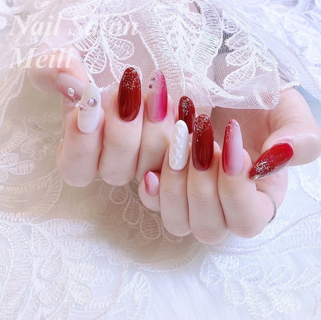 オールシーズン ハンド ニット ロング ホワイト Nail Salon Meili 埼玉日進のネイルデザイン No ネイルブック