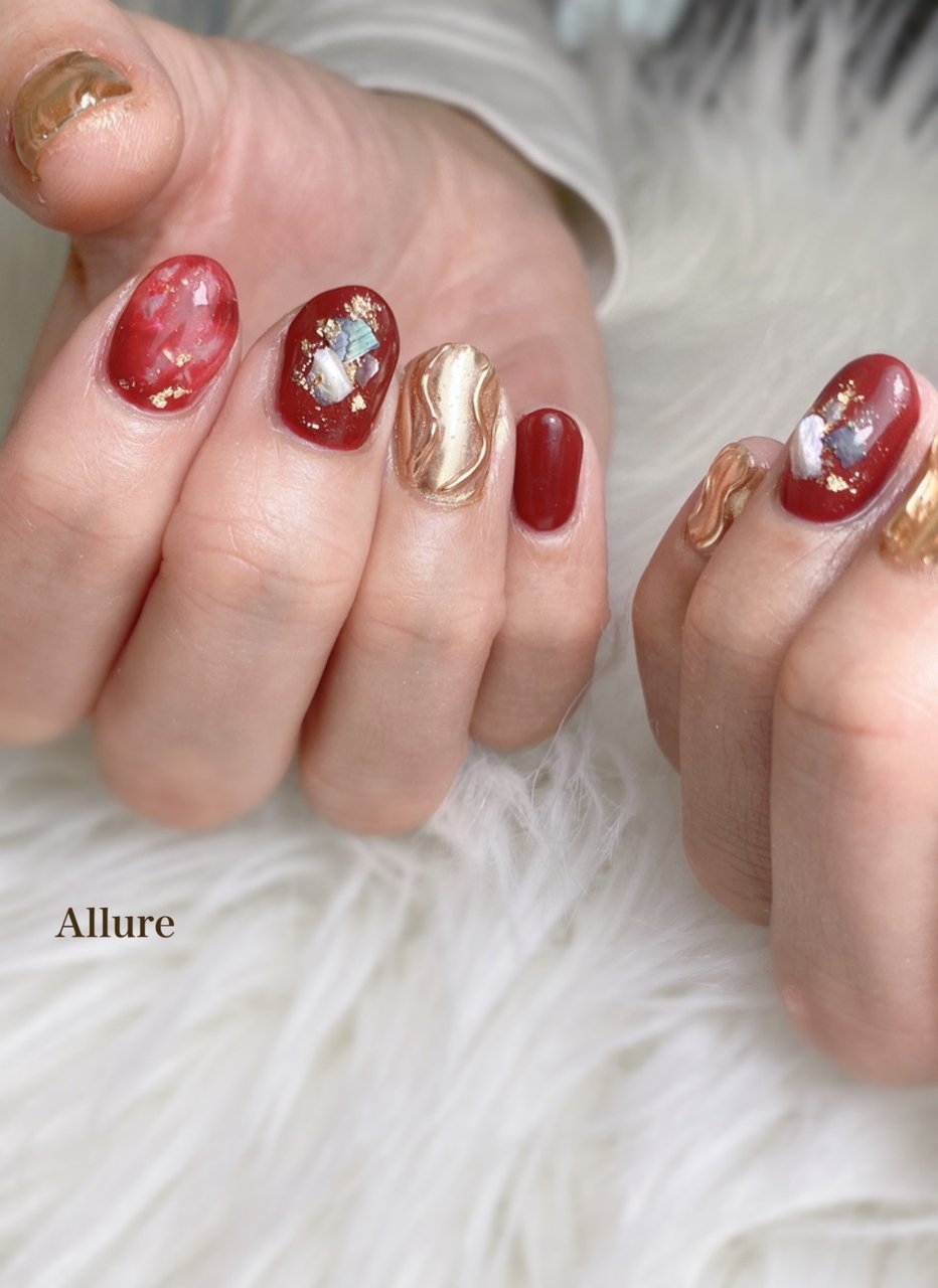 ハンド ボルドー ゴールド ジェルネイル Allure アリュール 京都のネイルデザイン No ネイルブック