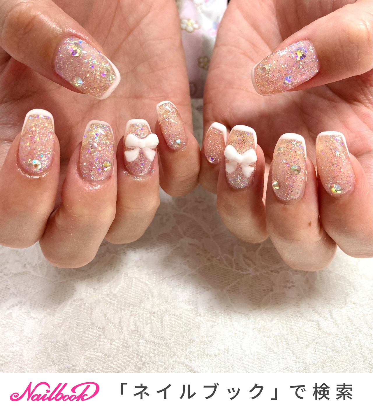 ラメピンク リボン ネイルパーツ 12個 派手パーツ乗せラメピンクネイル！ | AMOUR TOKYO☆ 杉並区