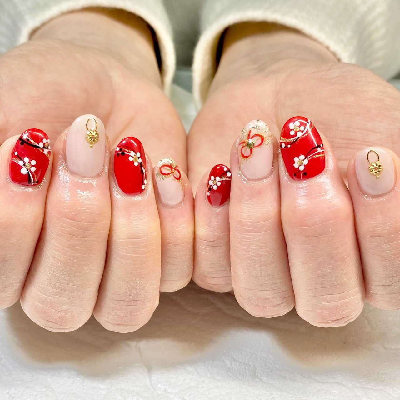 お正月 ハンド フラワー リボン 和柄 Nail Salon Lamer ラメール のネイルデザイン No ネイルブック