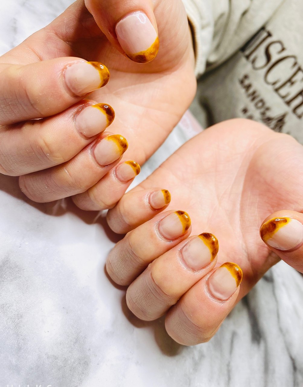お正月 ハンド 変形フレンチ べっ甲 ショート Nailsalon Sireneのネイルデザイン No ネイルブック