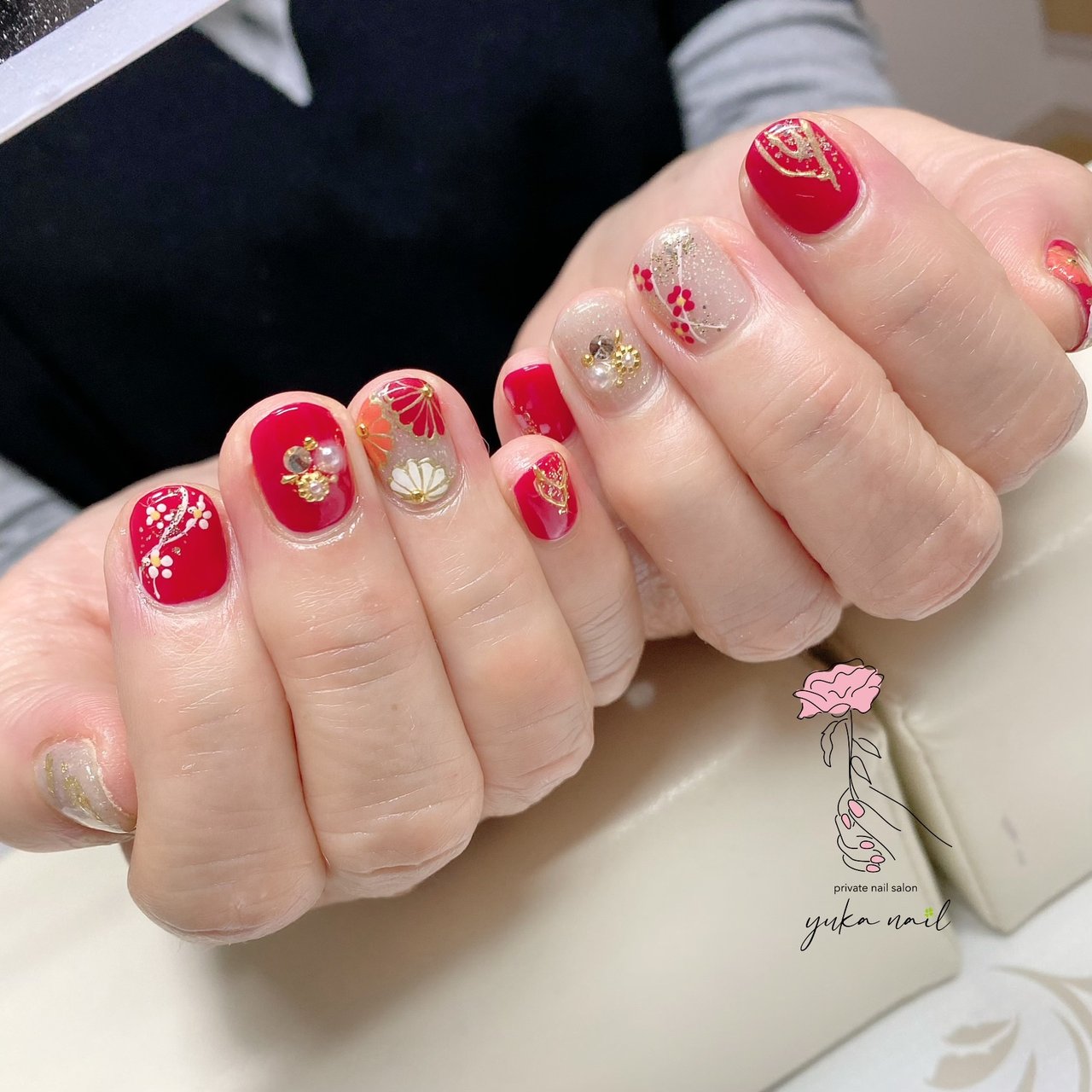 冬 お正月 ハンド フラワー 和 Yuka Nailのネイルデザイン No ネイルブック