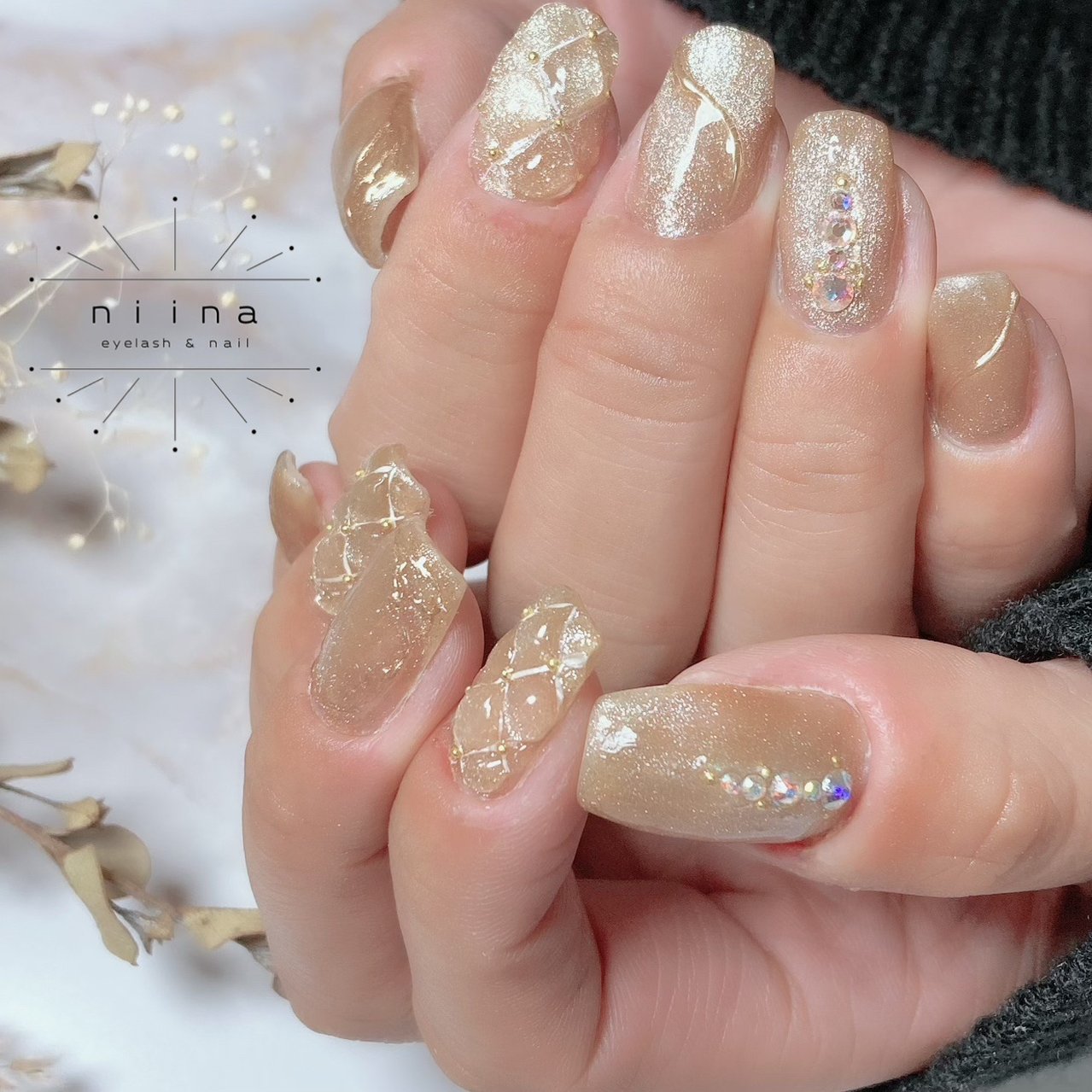 オールシーズン/ハンド/ビジュー/マグネット/キルティング