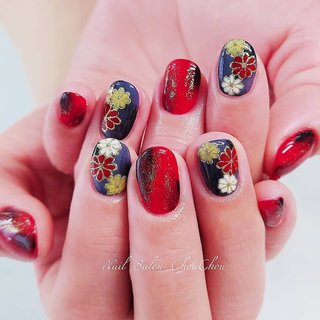 人気順｜レッド(赤)/#和柄のお花ネイルのネイルデザイン｜ネイルブック 