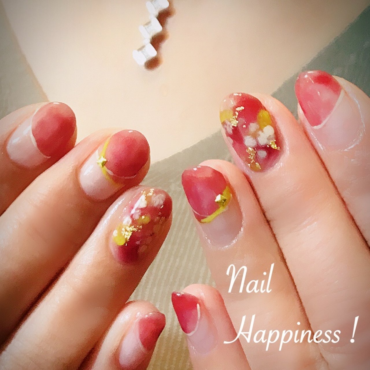 冬 お正月 ハンド 変形フレンチ タイダイ Nail Happiness ネイルハピネス ささきまきのネイルデザイン No ネイルブック
