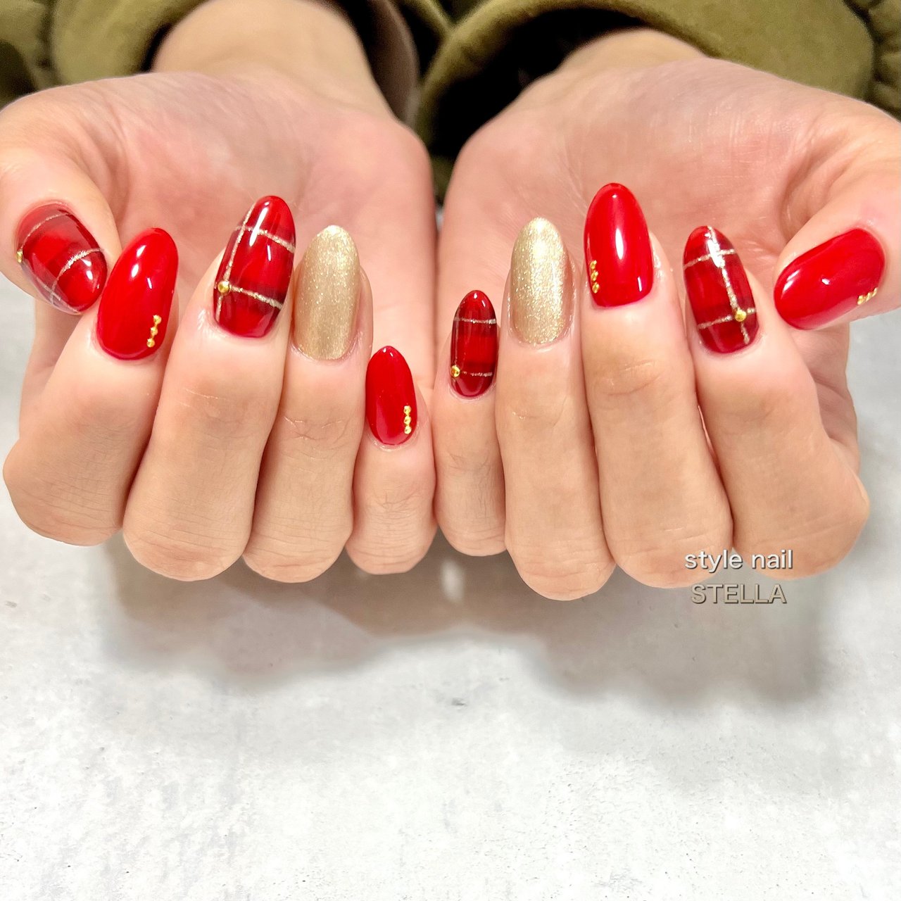 冬 ハンド ワンカラー チェック ミディアム Style Nail Stellaのネイルデザイン No ネイルブック