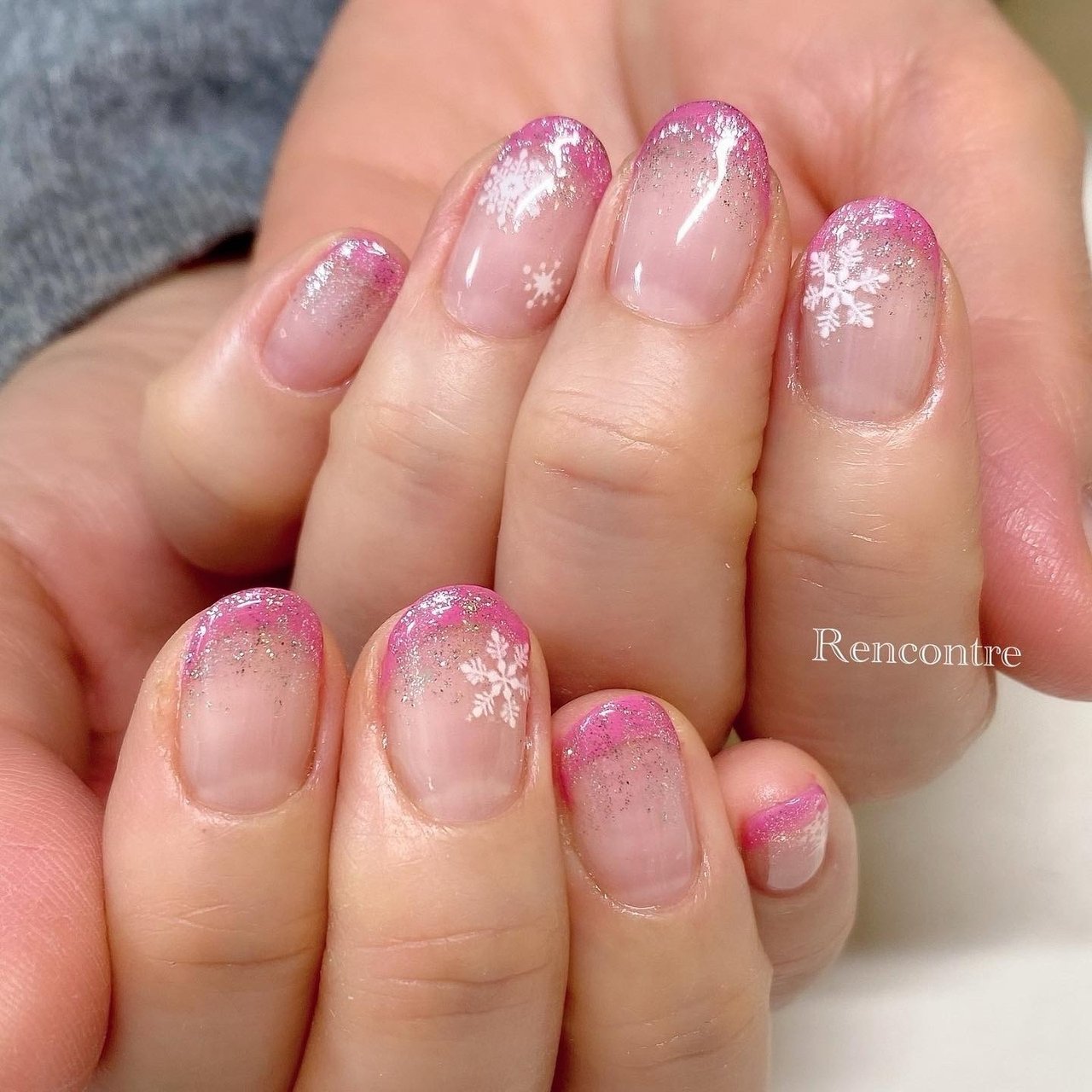 冬 オフィス ハンド フレンチ 雪の結晶 Rencontre ランコントル のネイルデザイン No ネイルブック