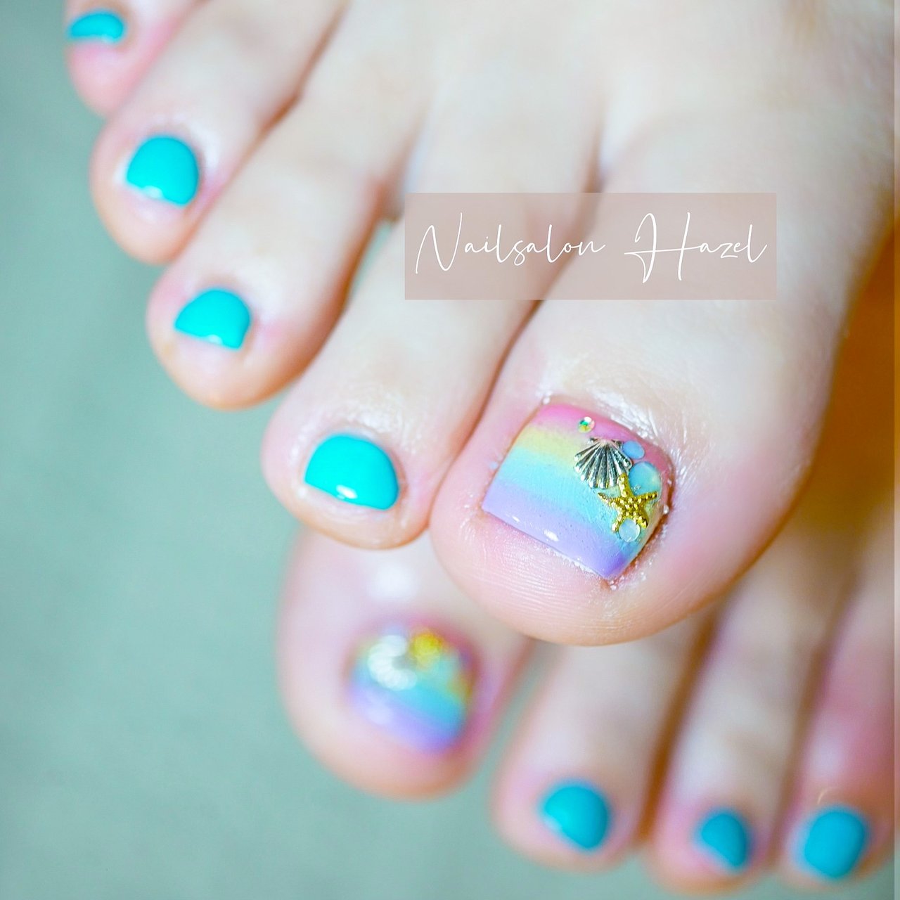 春 夏 海 フット ボーダー Nailsalon Hazelのネイルデザイン No ネイルブック