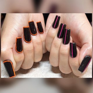 ブラック ネオンカラーのネイルデザイン ネイルブック