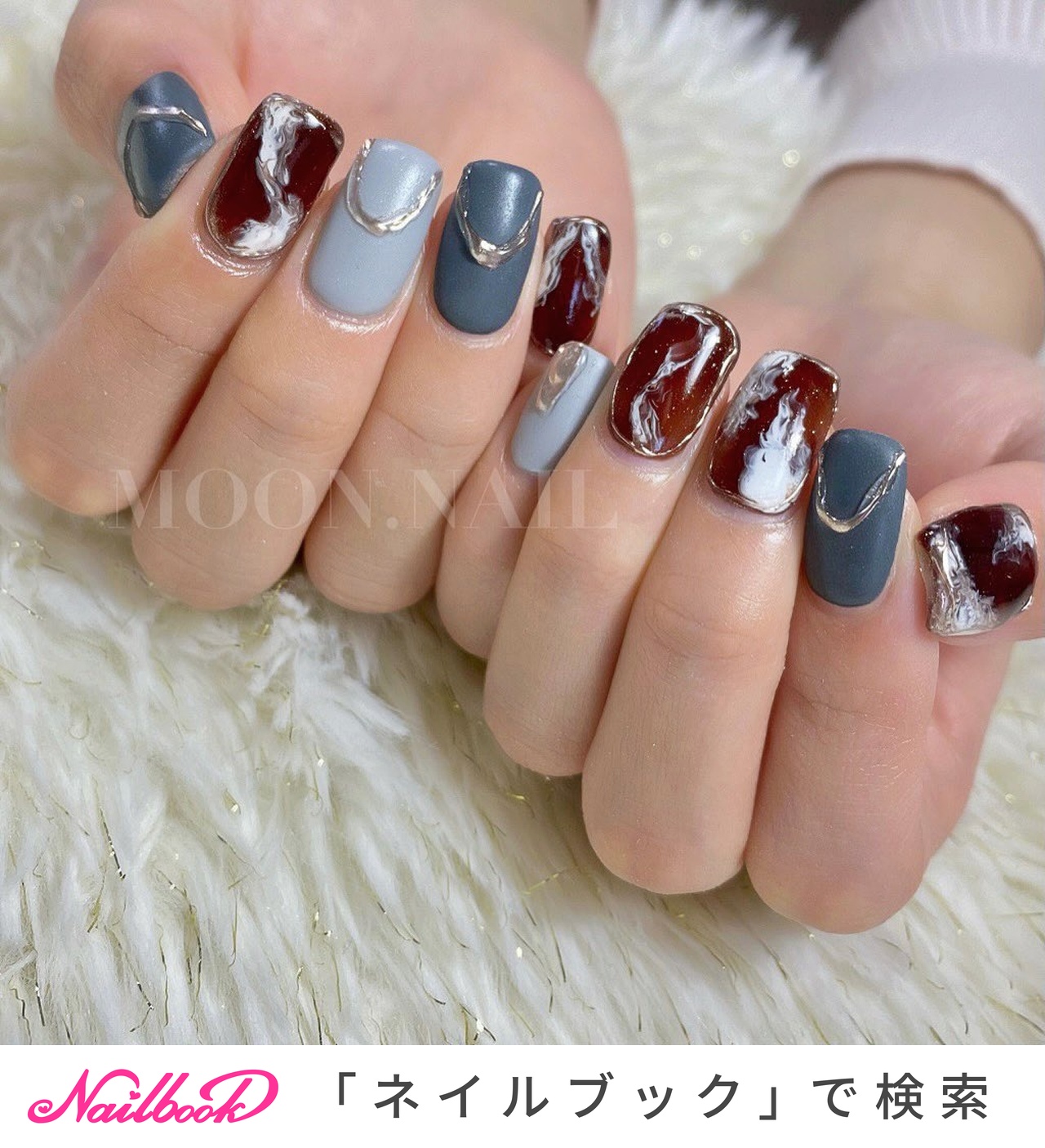 夏 ブルー グレーのネイルデザイン ネイルブック