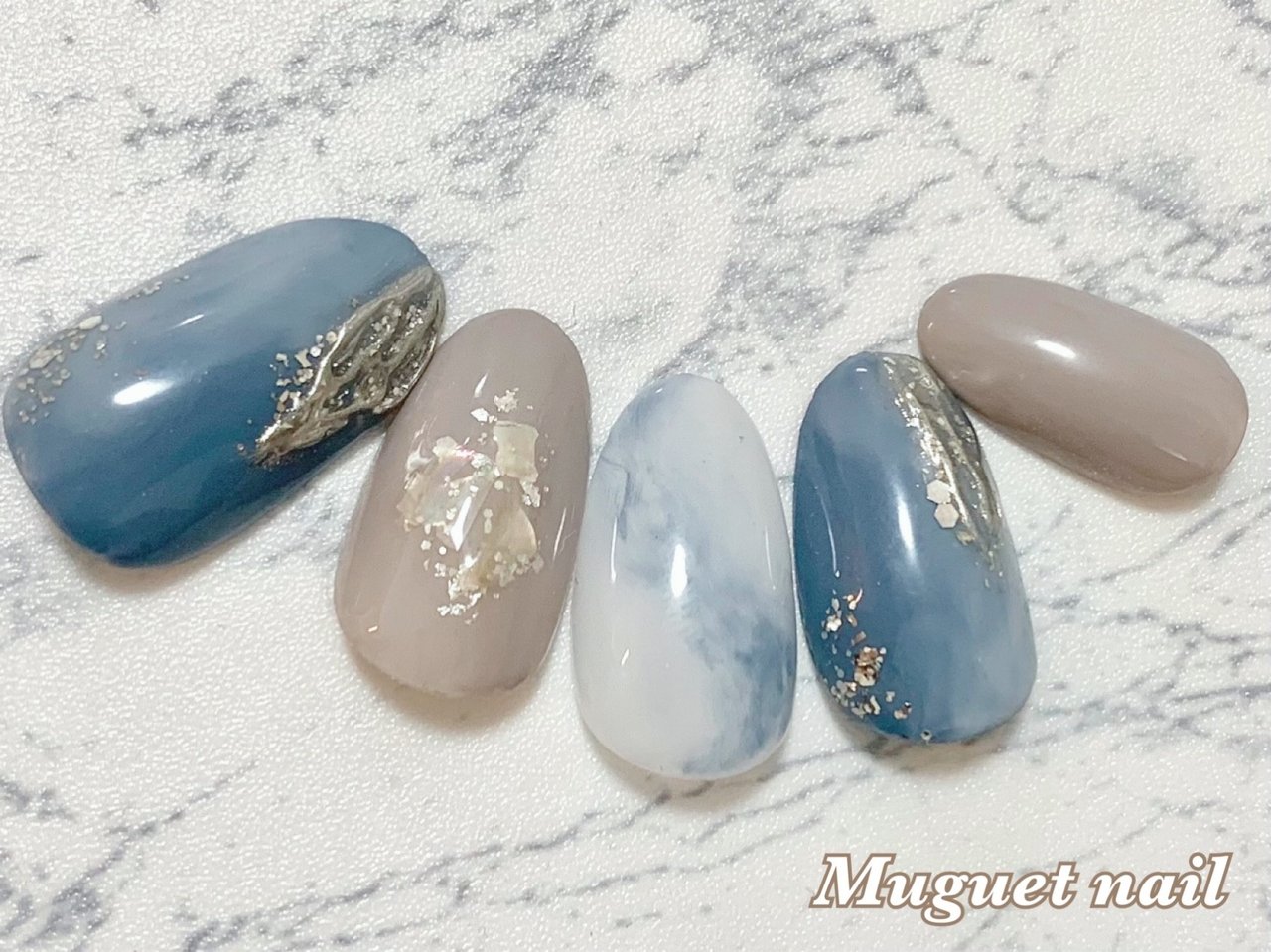 オールシーズン ハンド ニュアンス ブルー グレー Muguet Nailのネイルデザイン No ネイルブック