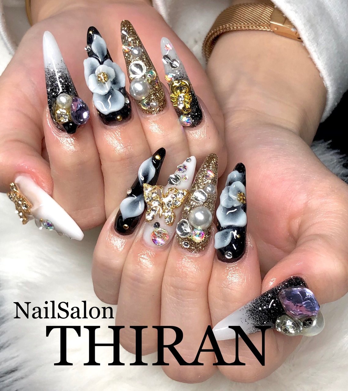 オールシーズン 成人式 ハンド ビジュー ラメ Nailsalon Thiranのネイルデザイン No ネイルブック