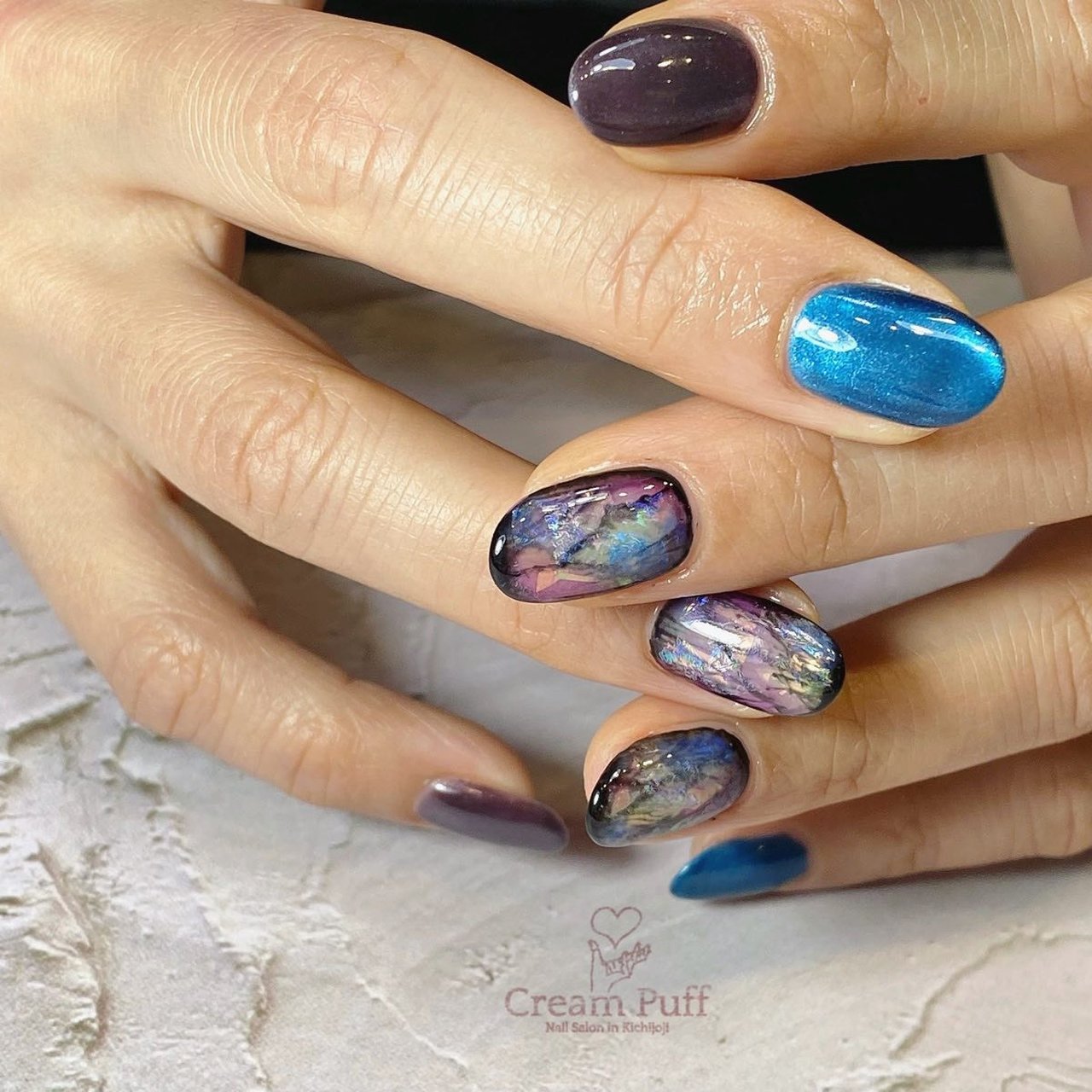 冬 オールシーズン グラデーション 大理石 ニュアンス Creampuff 吉祥寺店のネイルデザイン No ネイルブック