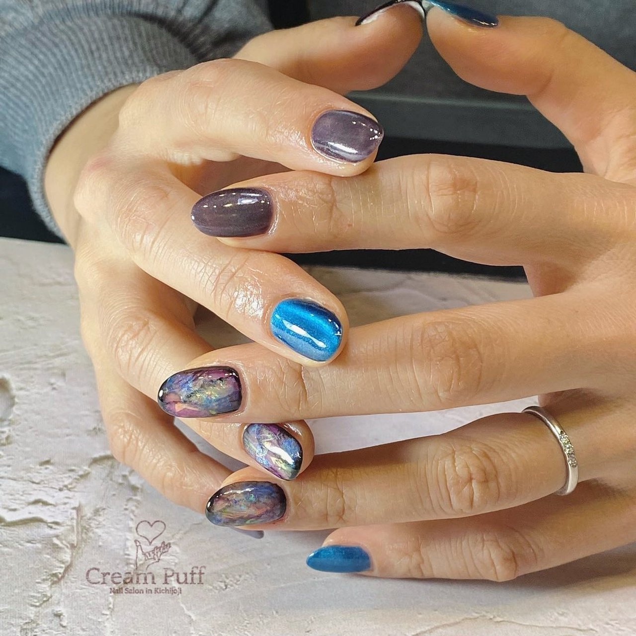 冬 オールシーズン グラデーション 大理石 ニュアンス Creampuff 吉祥寺店のネイルデザイン No ネイルブック