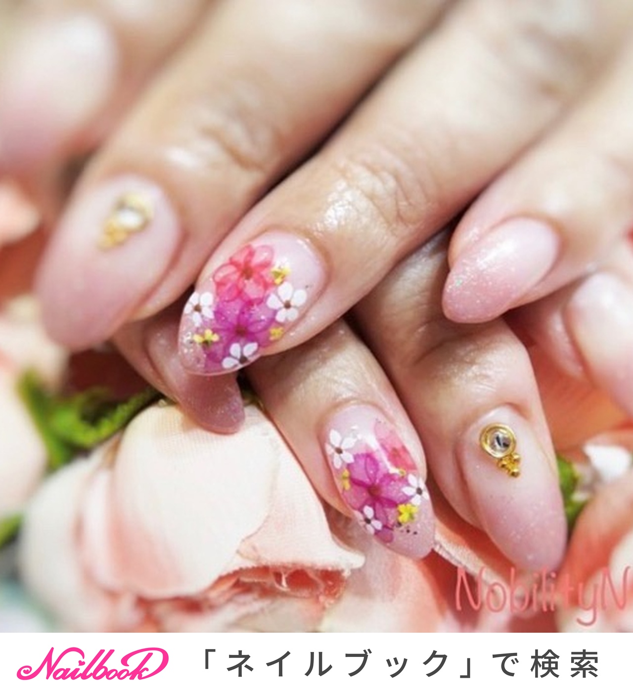 グラデーション 押し花のネイルデザイン ネイルブック