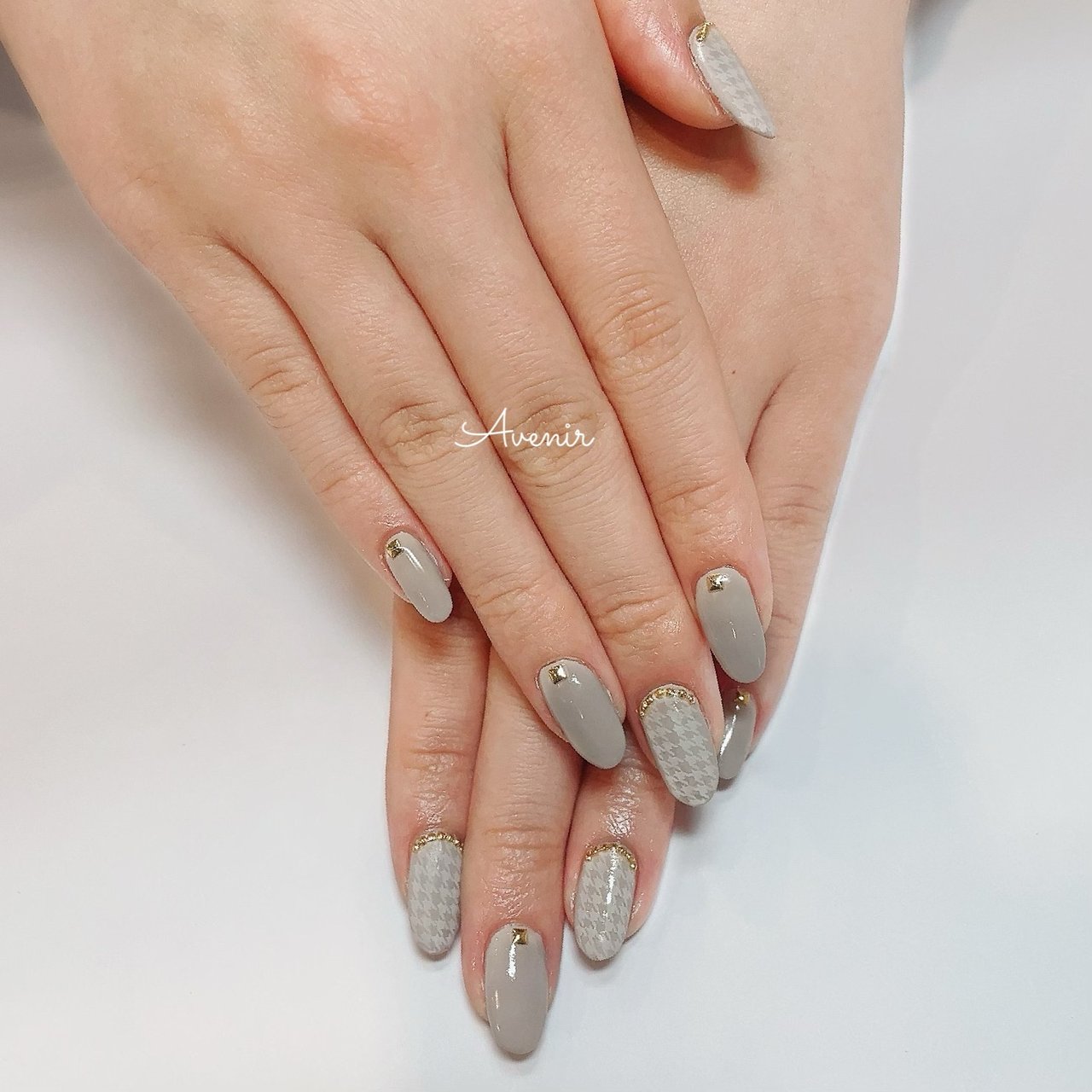 冬/ハンド/千鳥柄/グレー/ジェルネイル - Avenir 表参道【アヴィニール