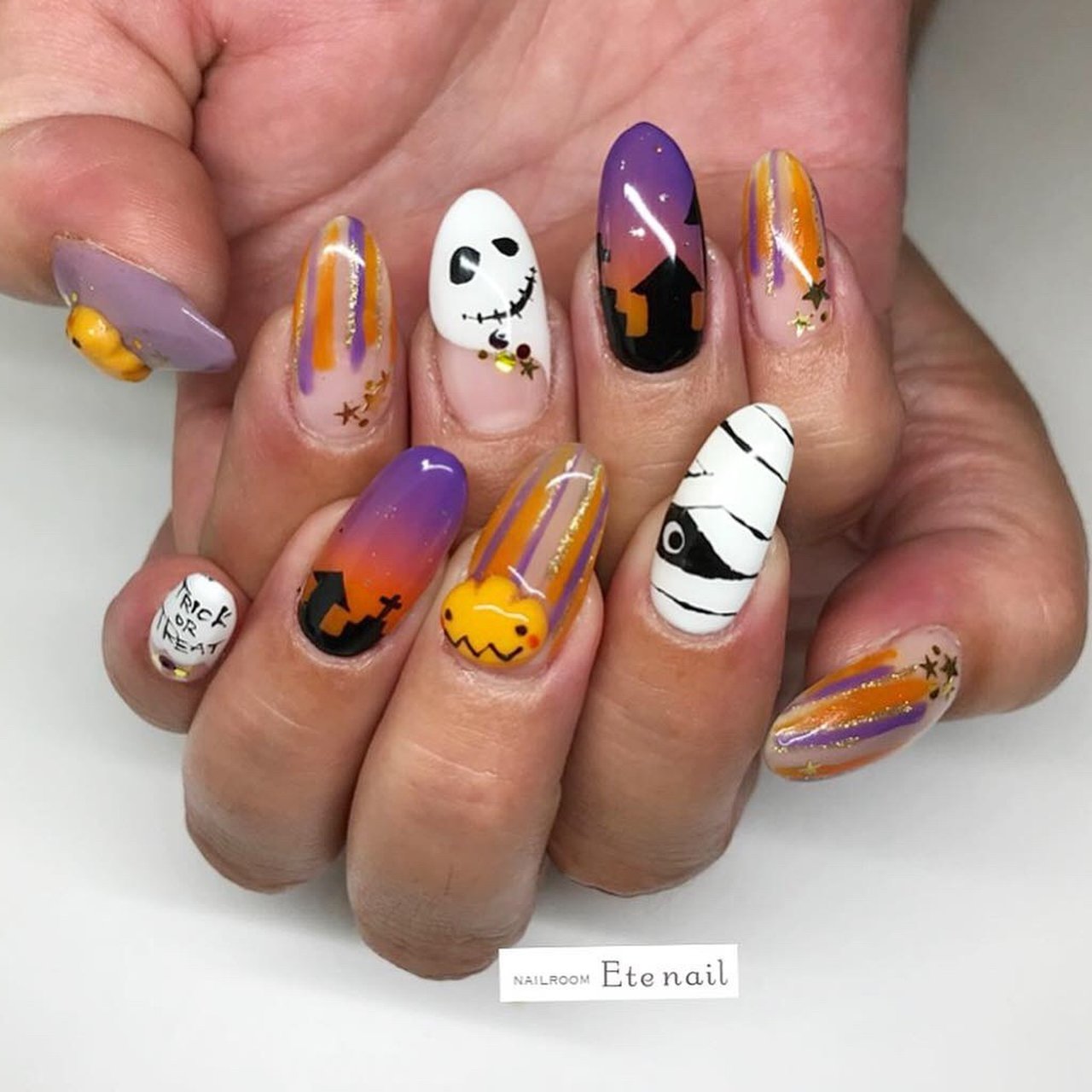 秋 ハロウィン ハンド オレンジ パープル Ete Nailのネイルデザイン No ネイルブック