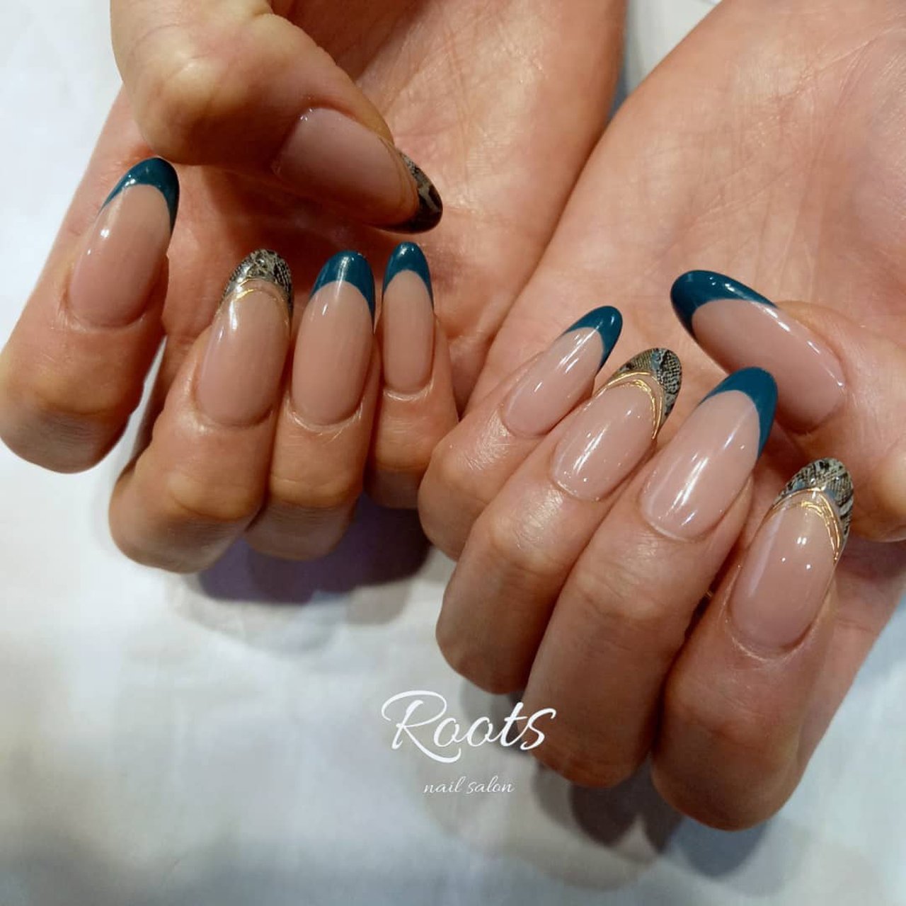 ハンド フレンチ アニマル柄 ロング グリーン Mariのネイルデザイン No ネイルブック