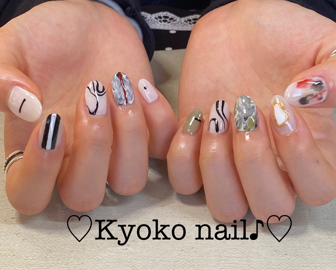 オールシーズン ハンド ニュアンス マーブル ミディアム Kyoko Nailのネイルデザイン No ネイルブック