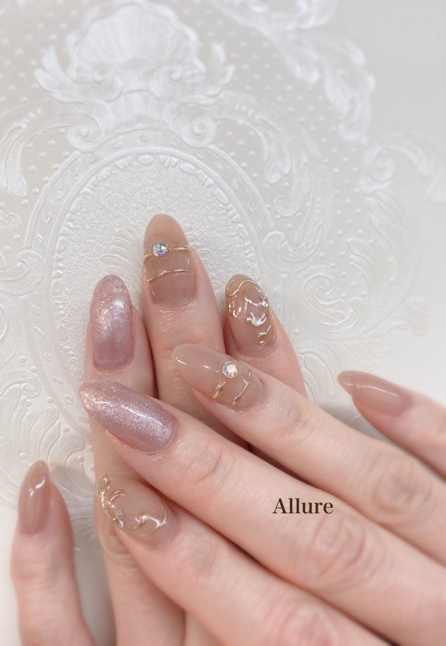ハンド ビジュー ワンカラー ピンク ゴールド Allure アリュール 京都のネイルデザイン No ネイルブック