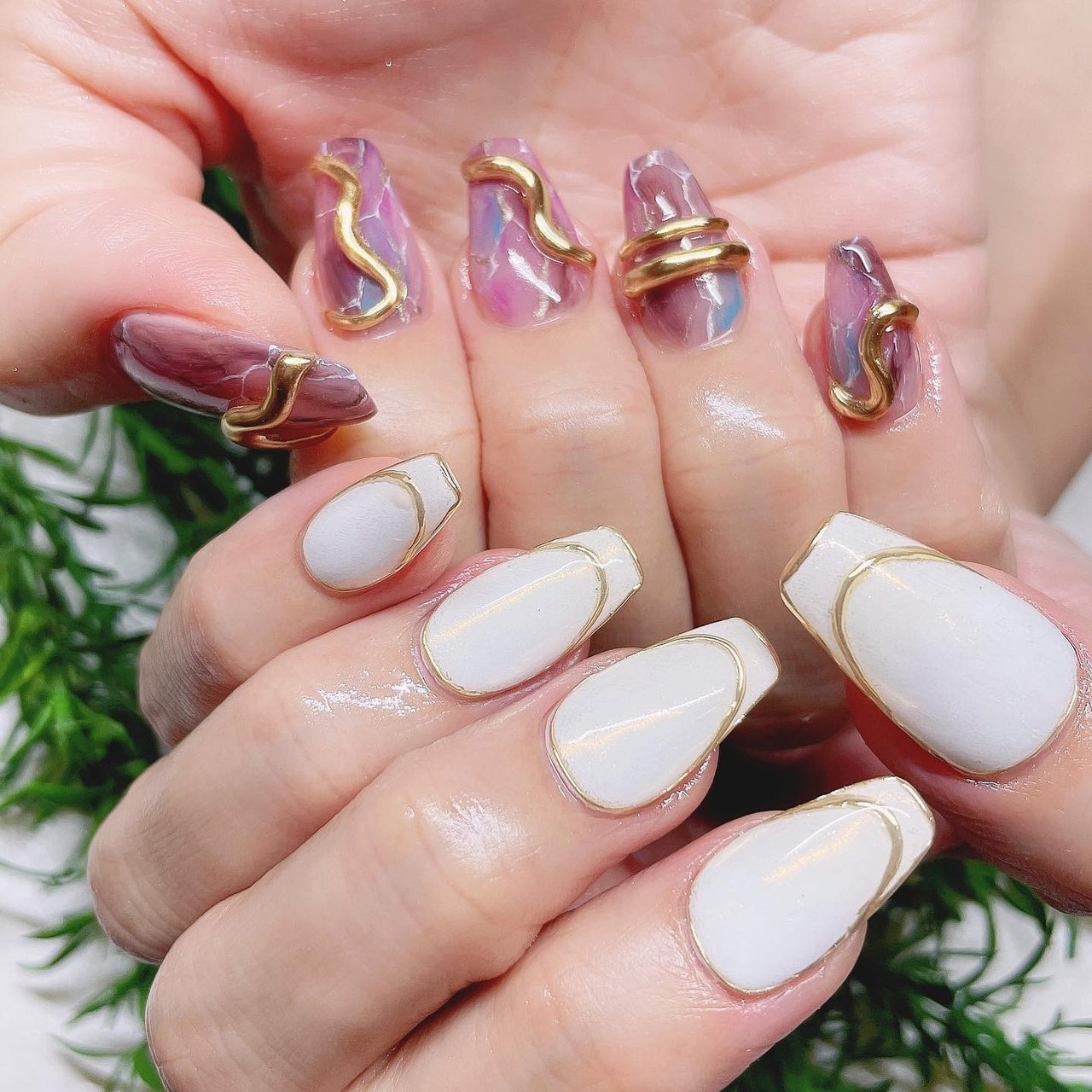 オールシーズン ハンド 変形フレンチ 3d 大理石 ネイルサロン ナシノキのネイルデザイン No ネイルブック