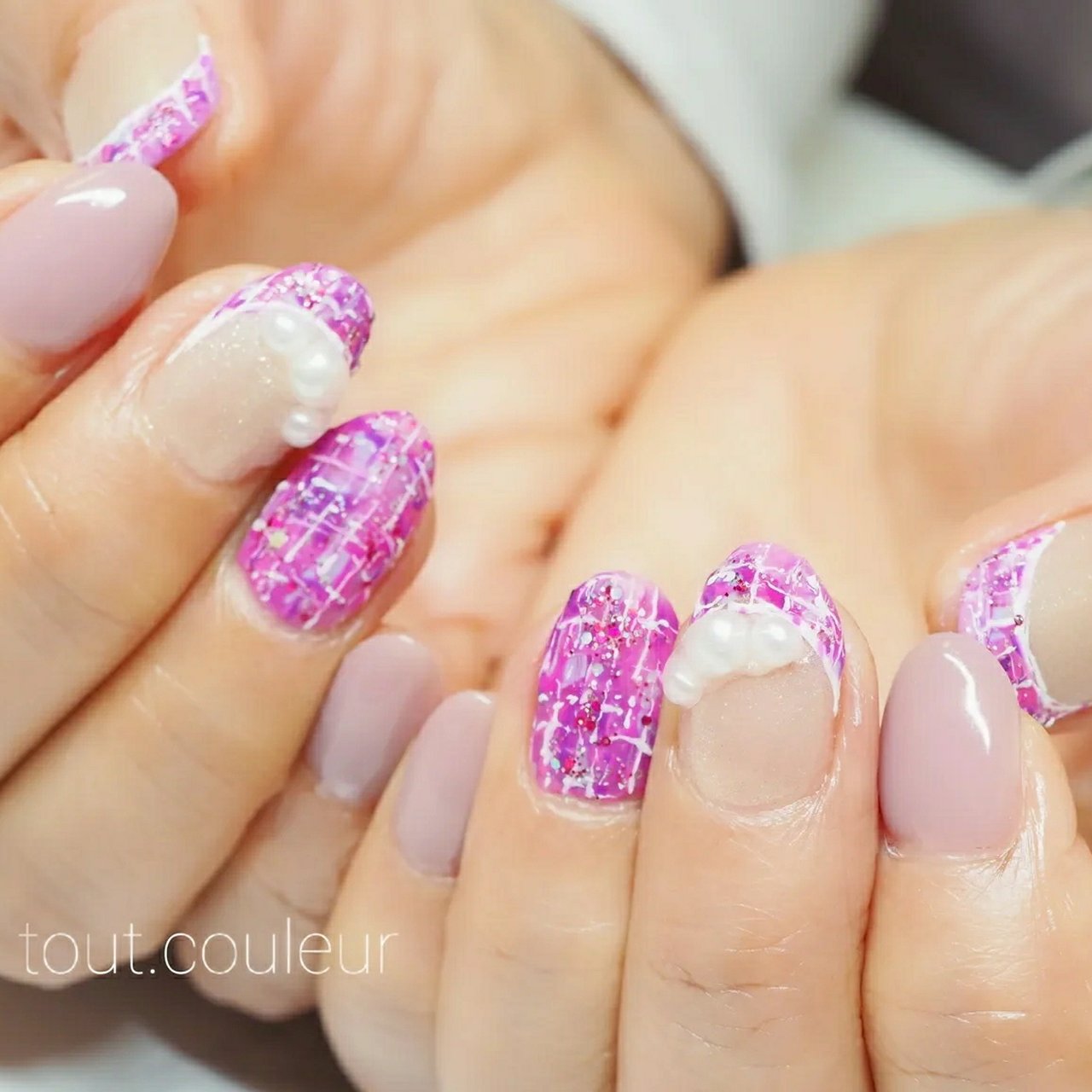 秋 冬 ハンド フレンチ ツイード Tout1845のネイルデザイン No ネイルブック