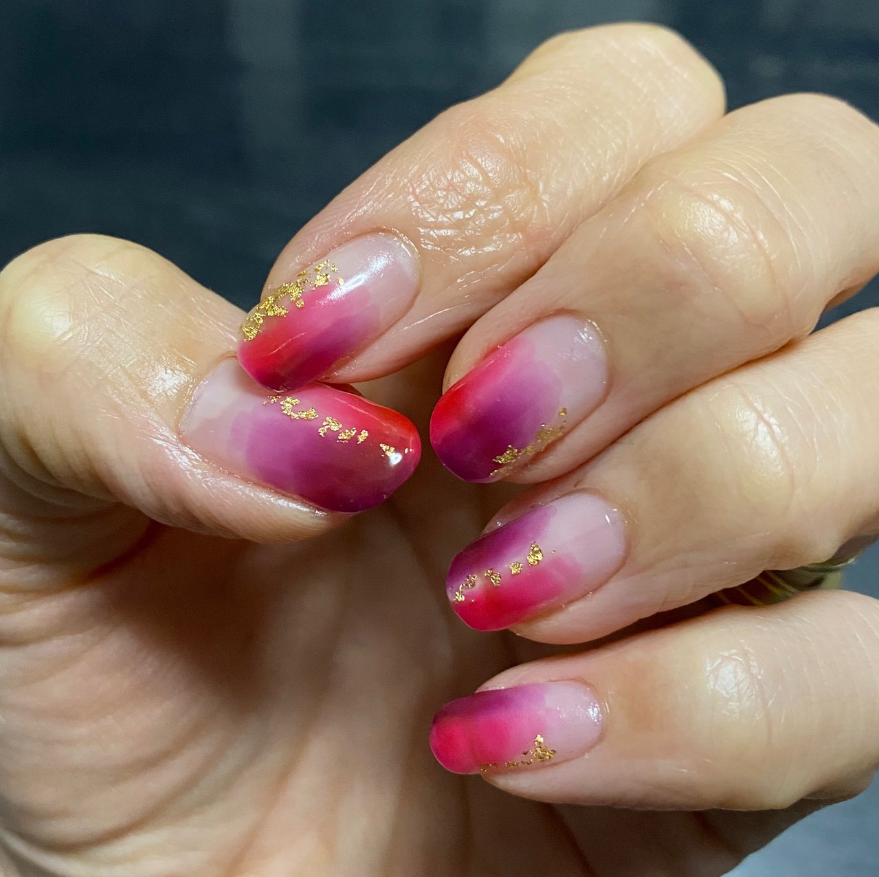 ハンド 変形フレンチ ピンク パープル ゴールド Chaki7117のネイルデザイン No ネイルブック