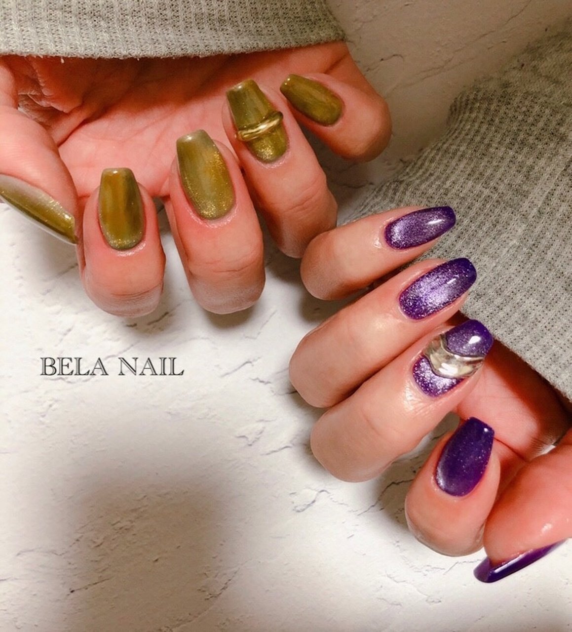 パープル ブラウン グレー Bela Nail Mimosa Nailのネイルデザイン No ネイルブック