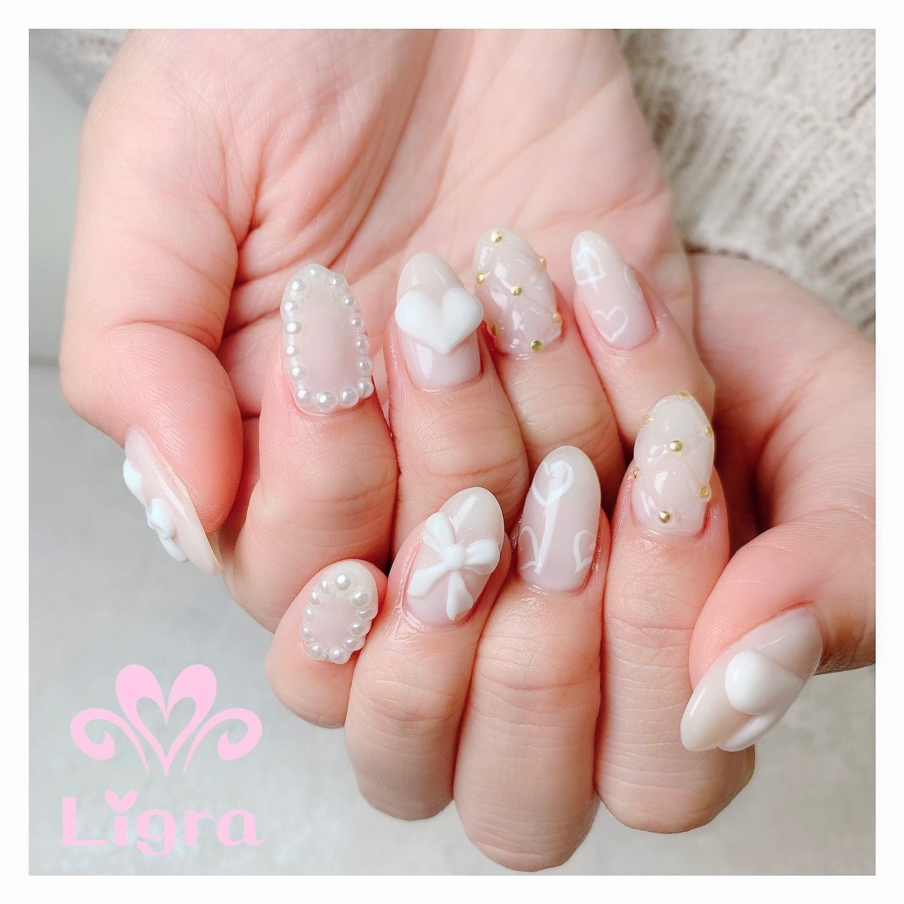 冬 デート ハンド ハート パール セルフエステligraのネイルデザイン No ネイルブック