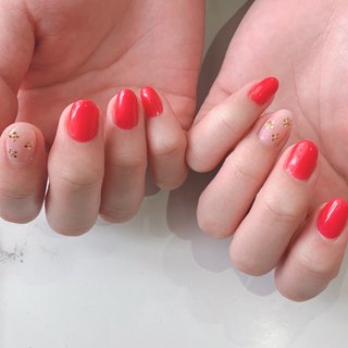 朱色ネイルのネイルデザイン ネイルブック