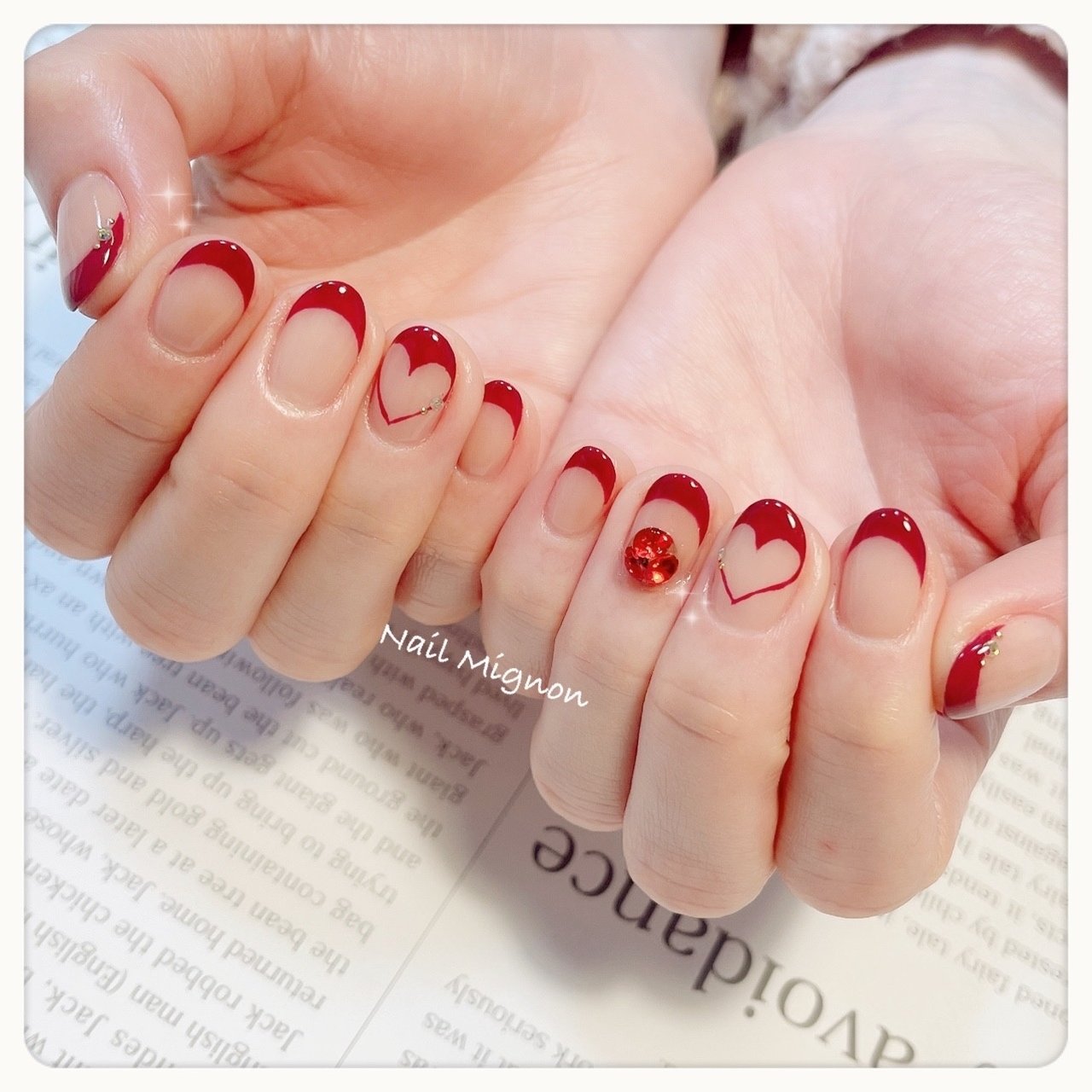 バレンタイン デート ハンド 変形フレンチ ハート Nailmignonのネイルデザイン No ネイルブック
