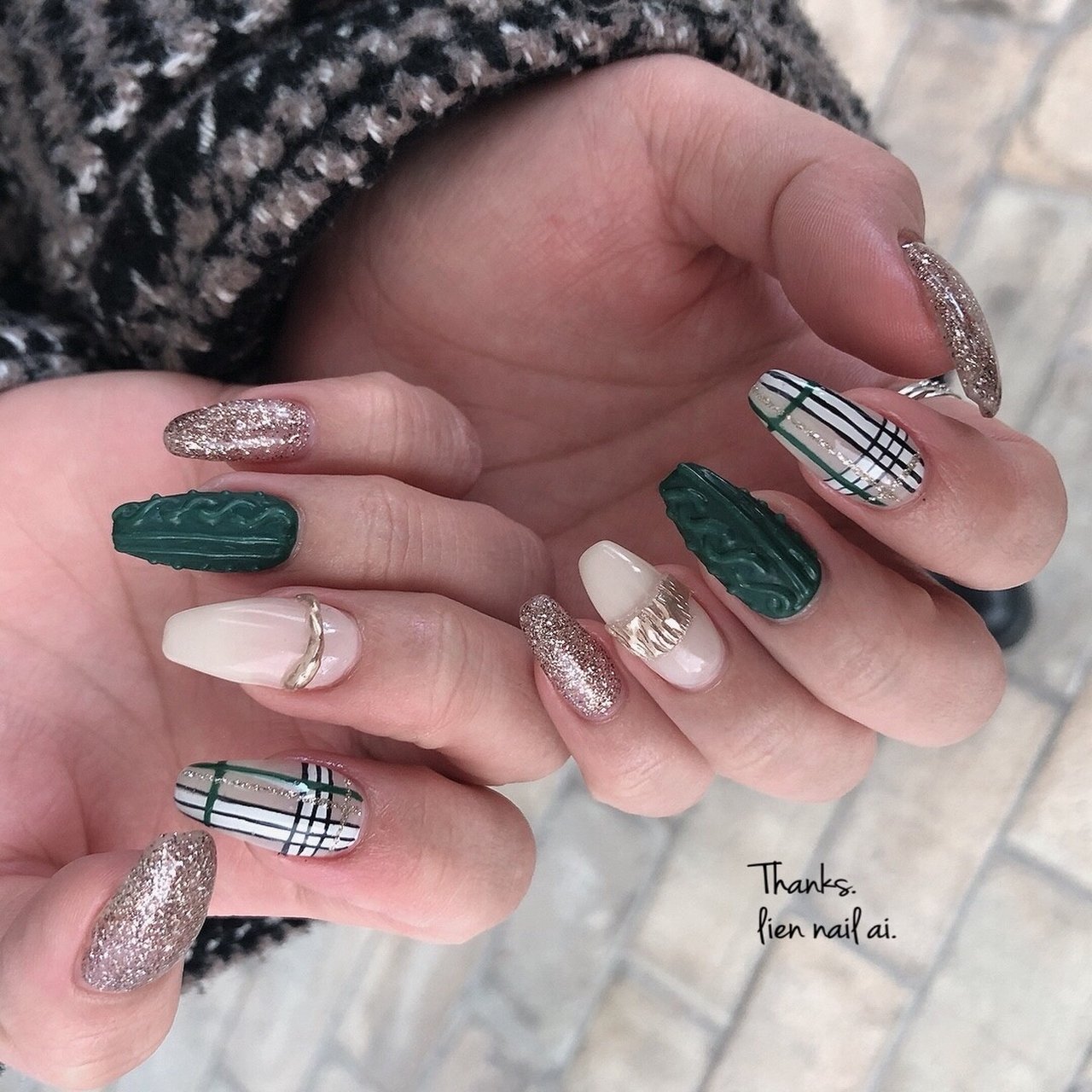 秋/冬/ハンド/チェック/ニット - I.のネイルデザイン[No.6992423