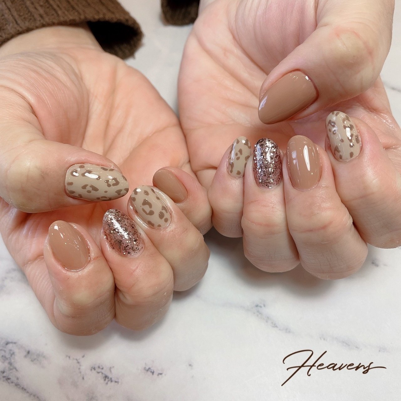 秋 冬 ハンド ラメ レオパード Nailsalon Heavensのネイルデザイン No ネイルブック