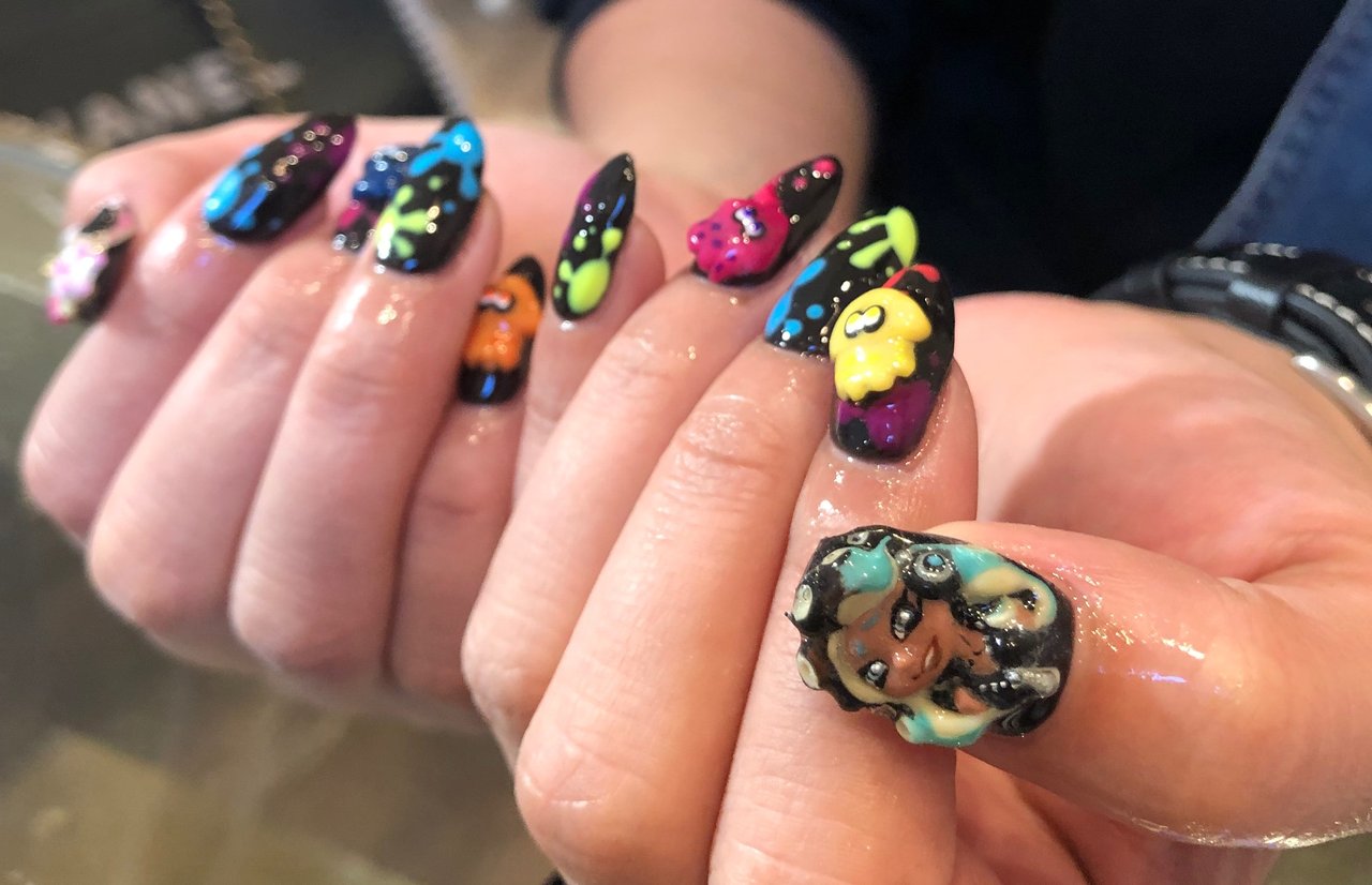 ハンド キャラクター ロング ネオンカラー ジェルネイル 宮城県 石巻 ロージーネイル Rosy Nail Pupuu Rosyのネイル デザイン No ネイルブック