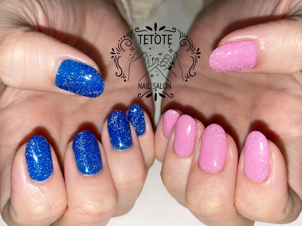 ハンド ラメ ピンク ブルー ジェルネイル Nailsalon Tetoteのネイルデザイン No ネイルブック