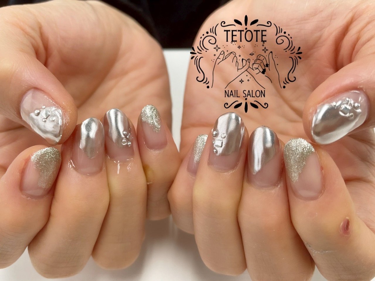 ハンド/ミラー/シルバー/ジェルネイル/お客様 - nailsalon