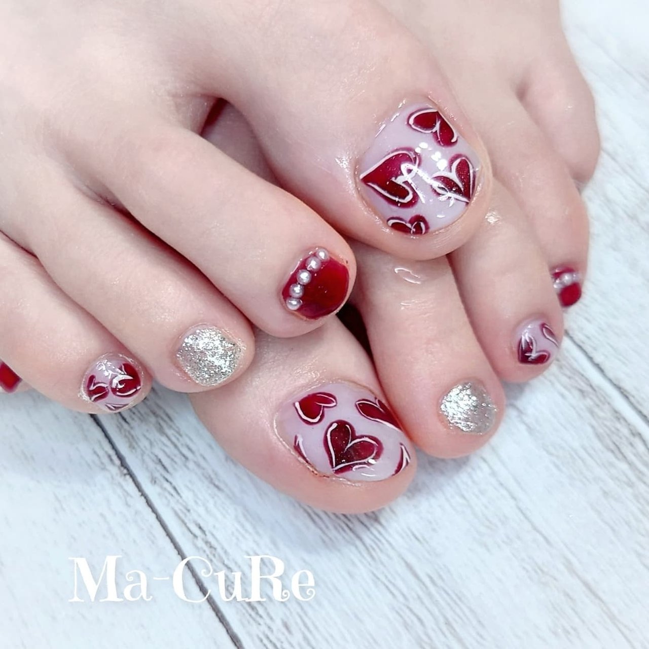 冬 バレンタイン デート フット ハート 𝑴𝒂 𝑪𝒖𝑹𝒆 ﾏｰｷｭｱ のネイルデザイン No ネイルブック