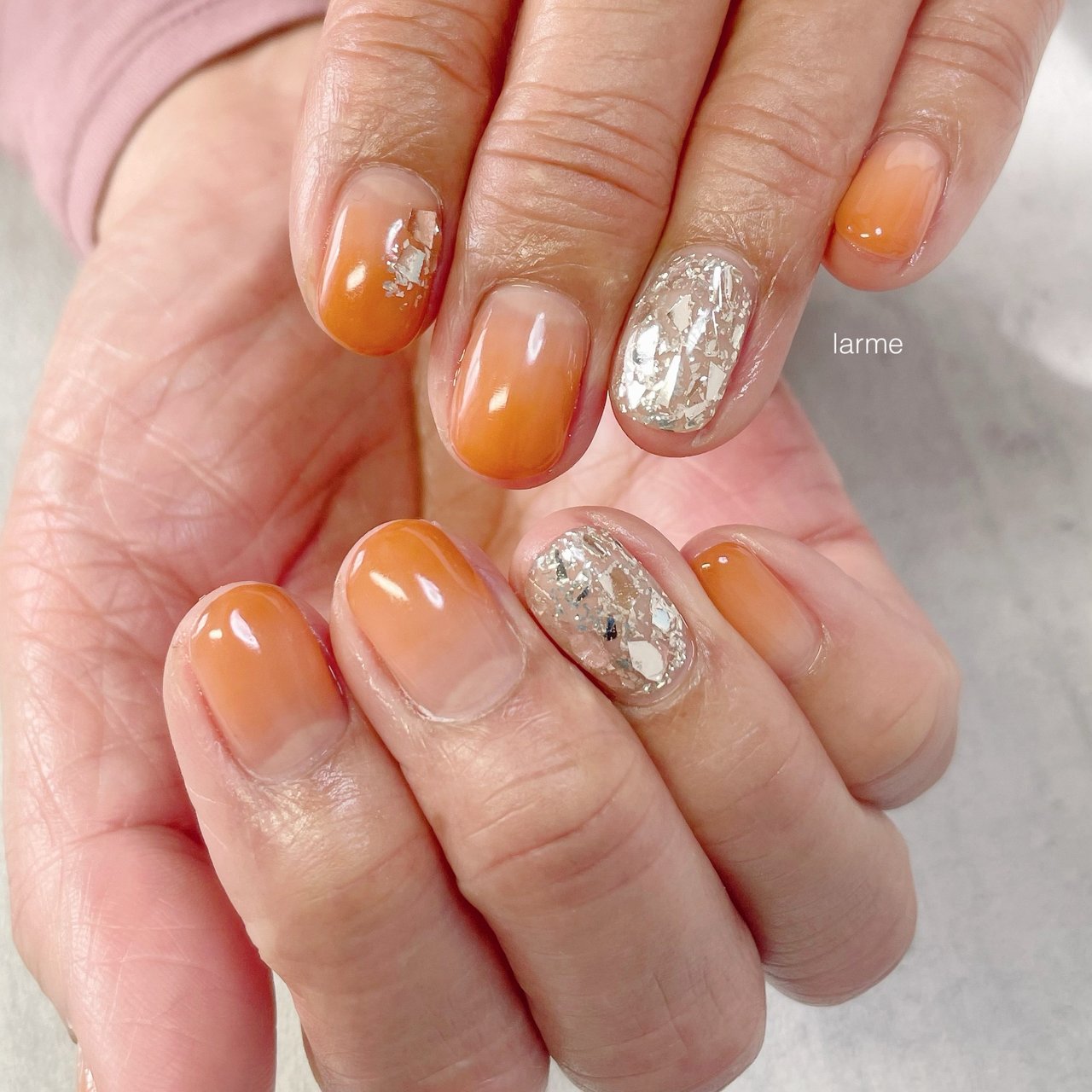 ハンド オレンジ シルバー Nailroomlarmeのネイルデザイン No ネイルブック