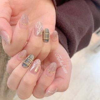 チェック ピンク グレーのネイルデザイン ネイルブック