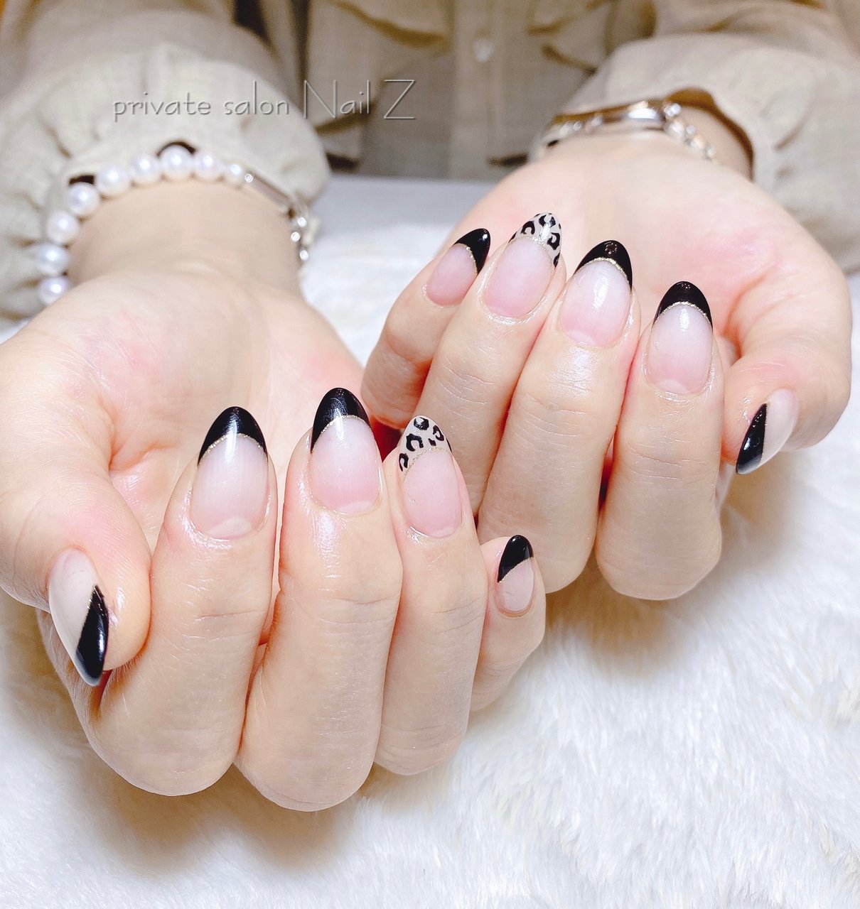 ハンド フレンチ アニマル柄 ミディアム ブラック Nail Z ネイルジー のネイルデザイン No ネイルブック