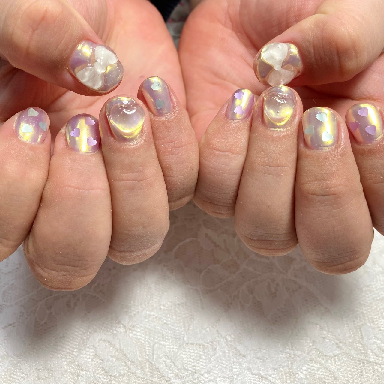 ハンド/ハート/3D/オーロラ/ミラー - nail salon Pink Bunnyの