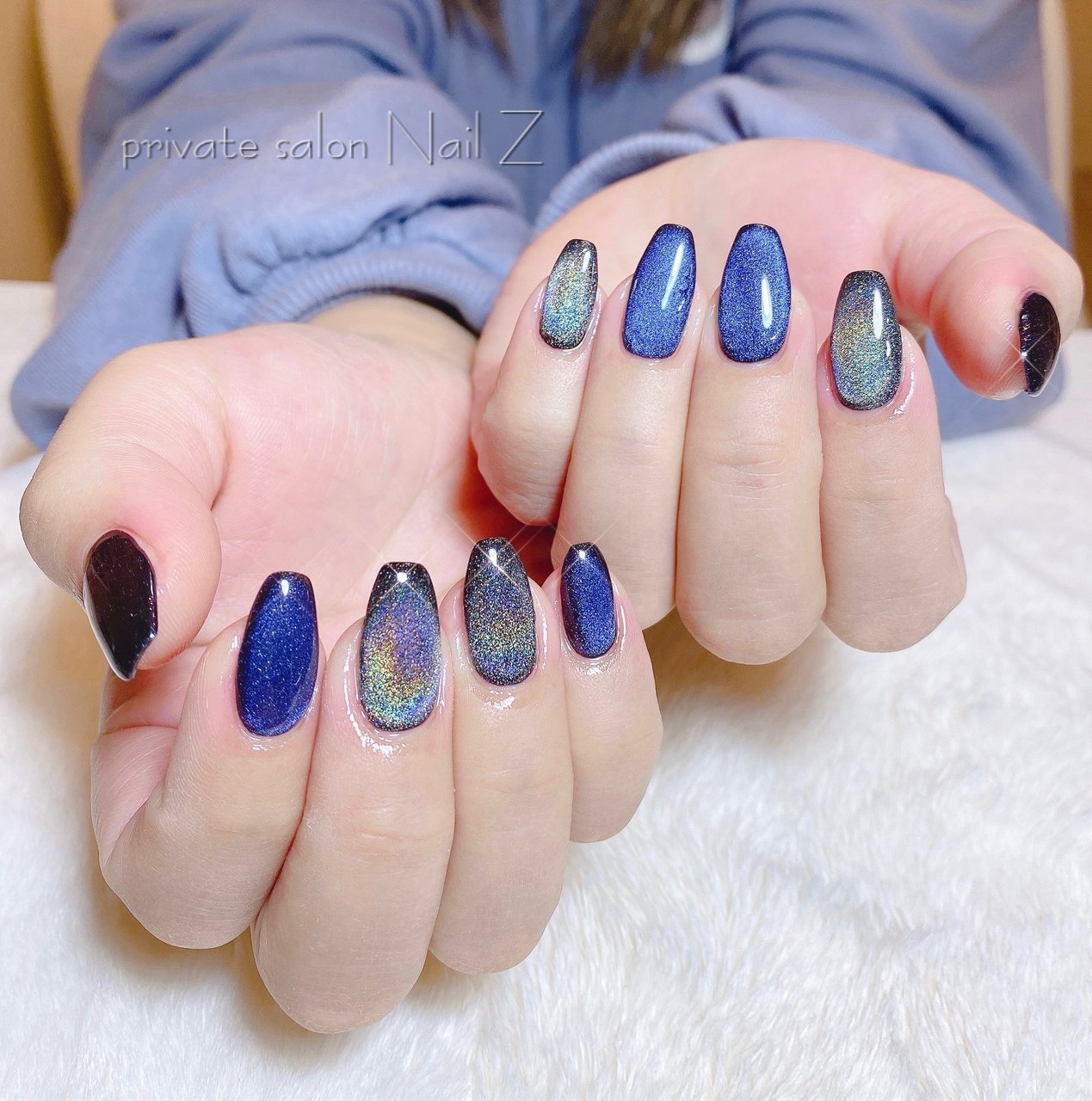 ハンド マグネット ロング ブルー ジェルネイル Nail Z ネイルジー のネイルデザイン No ネイルブック