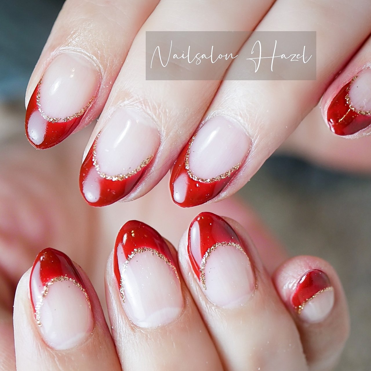 オールシーズン ハンド シンプル フレンチ ミディアム Nailsalon Hazelのネイルデザイン No ネイルブック